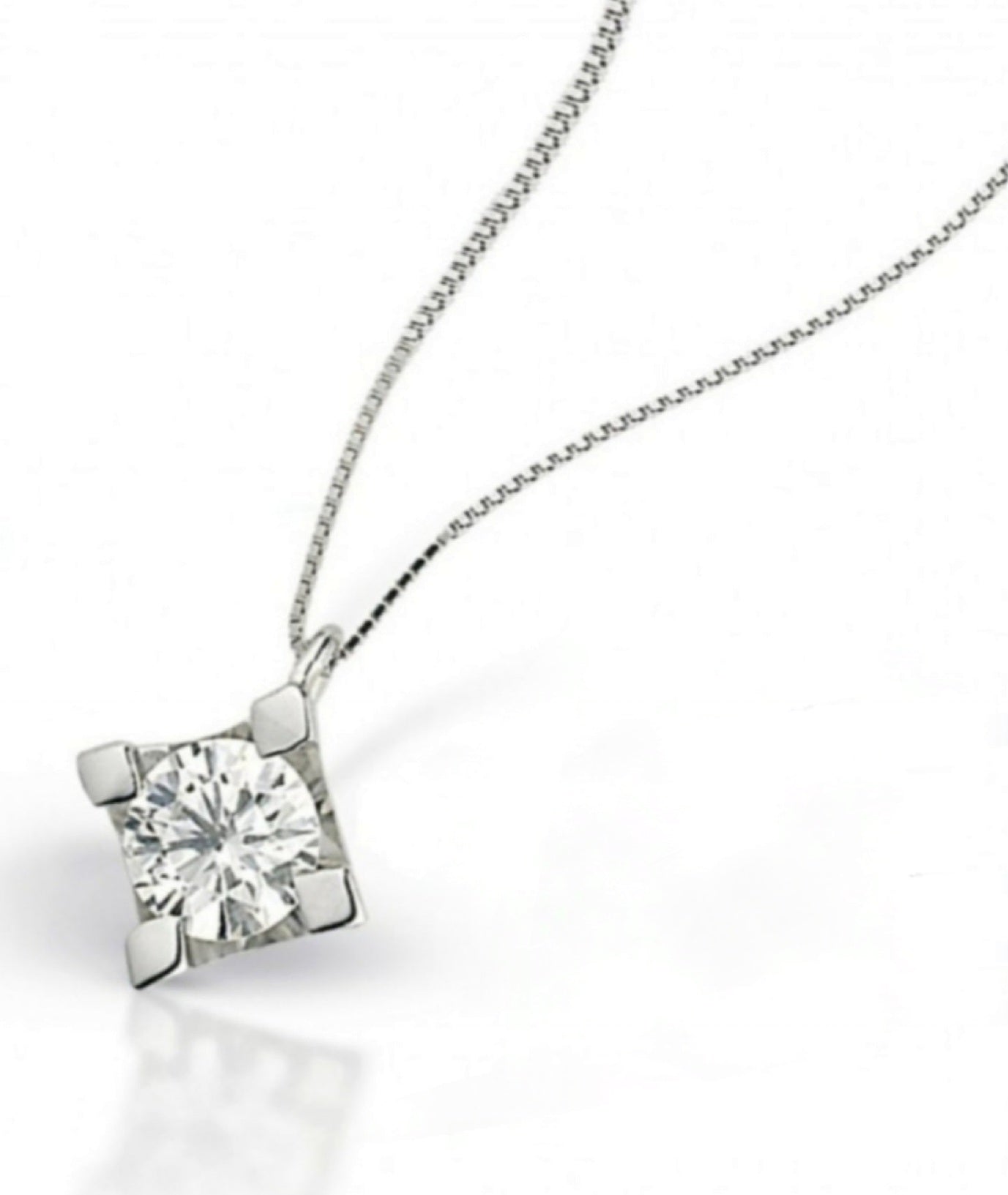 ciondolo punto luce quadrato in oro bianco 18k e diamanti naturale 0,10 ct