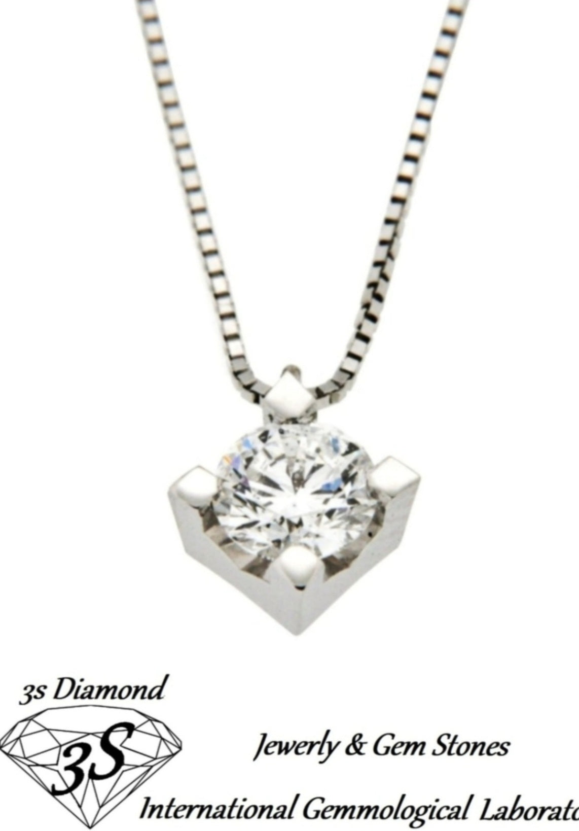 ciondolo punto luce quadrato in oro bianco 18k e diamanti naturale 0,10 ct