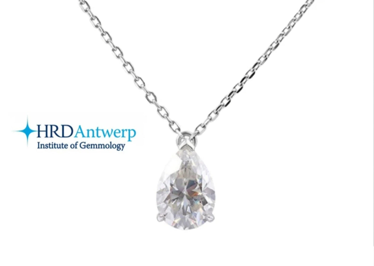 ciondolo punto luce taglio gocce certificato HRD in oro bianco e diamante naturale 0,20ct