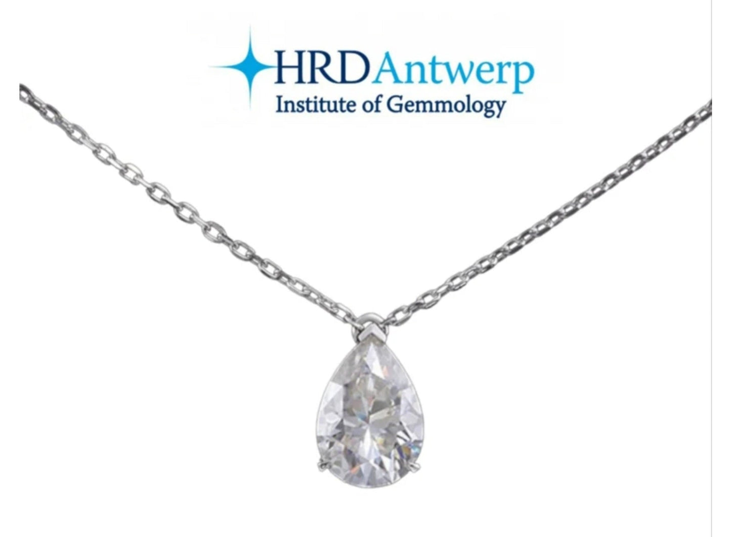 ciondolo punto luce taglio gocce certificato HRD in oro bianco e diamante naturale 0,20ct