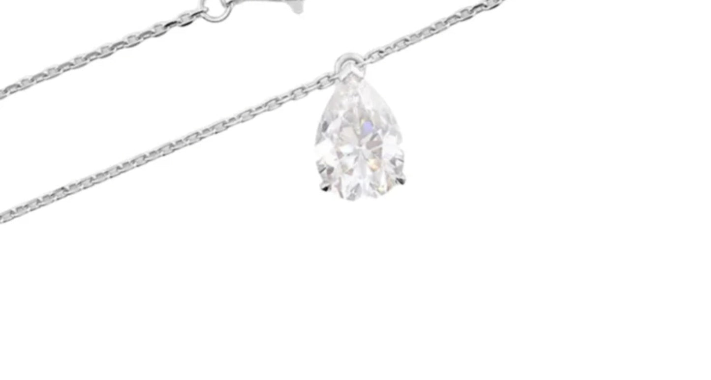 ciondolo punto luce taglio gocce certificato HRD in oro bianco e diamante naturale 0,20ct