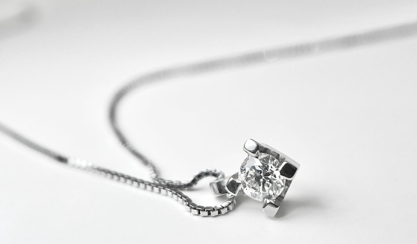 Collana con ciondolo -18 carati Oro bianco Diamante (Naturale) - Diamante 0.13ct