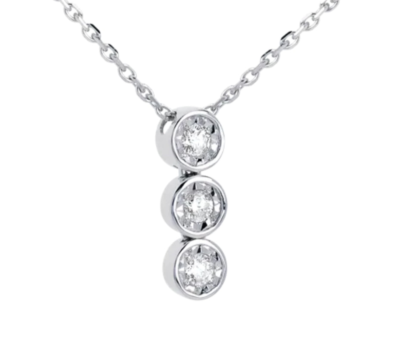 collana trilogy in oro bianco 18k e 3 diamante naturale 0,30ct