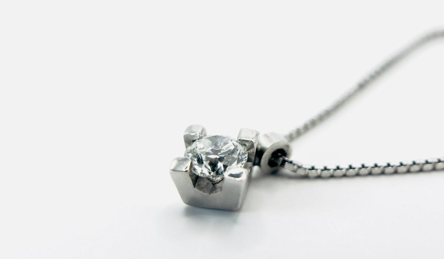 Collana con ciondolo -18 carati Oro bianco Diamante (Naturale) - Diamante 0.10ct