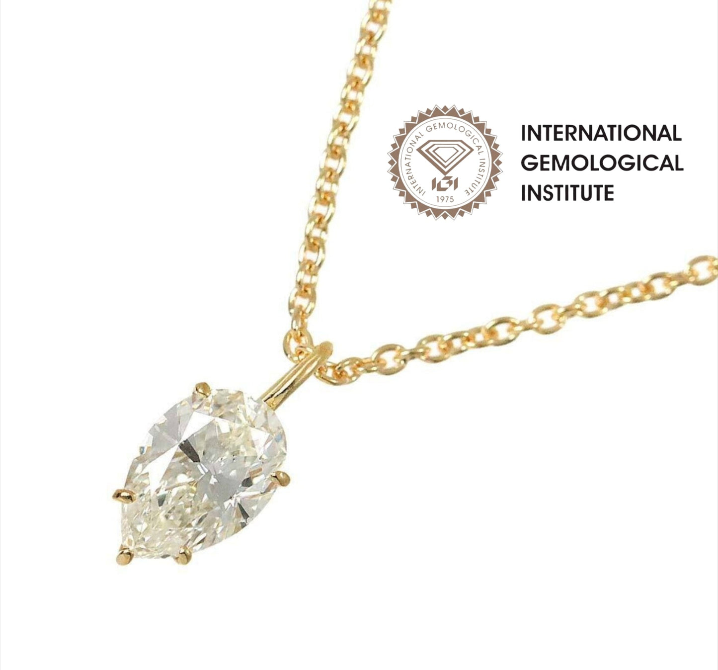Collana in oro 18k e diamante naturale pera certificato IGI 0.50ct D IF