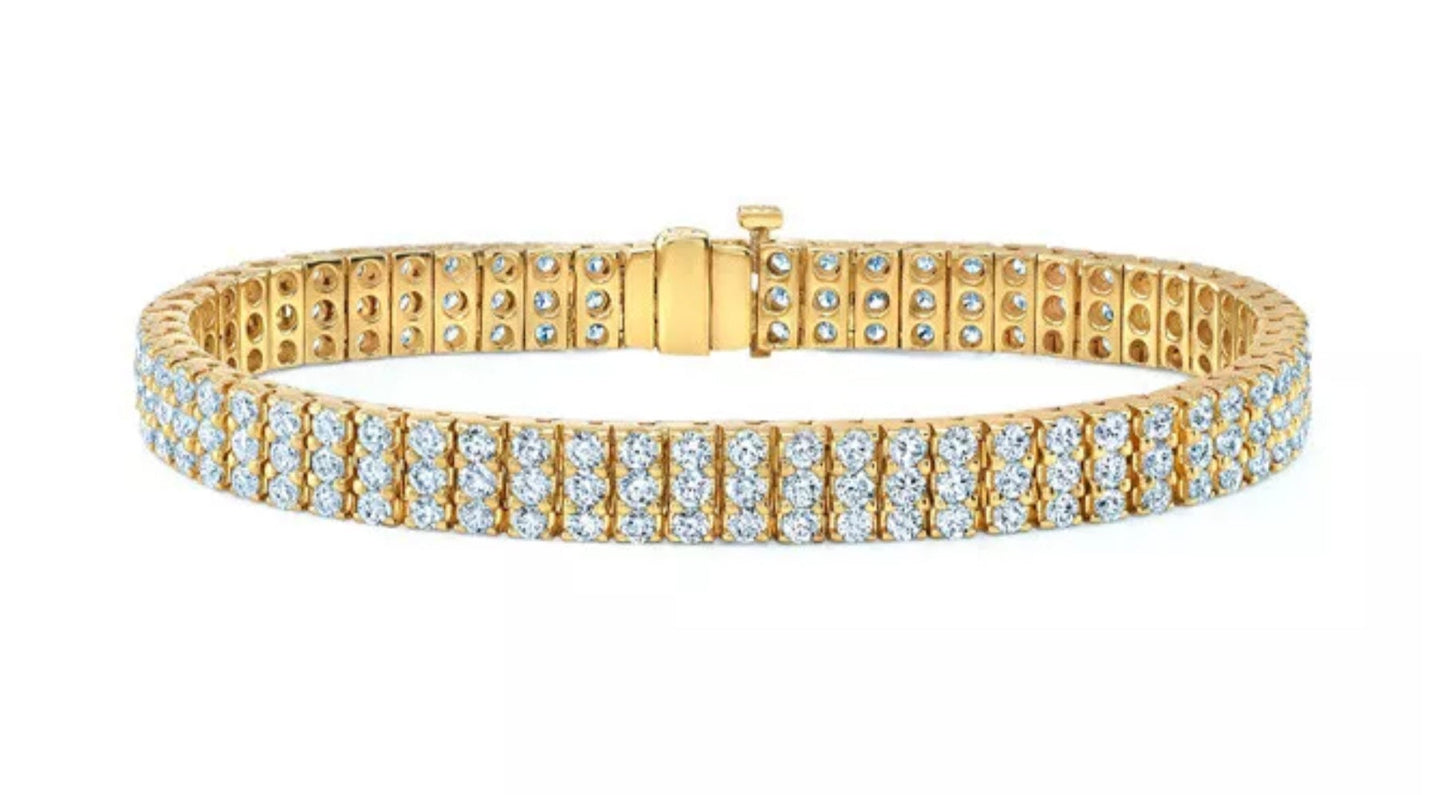 Bracciale tennis in 3 Fila diamante naturale Taglio Rotondo 6.72CT