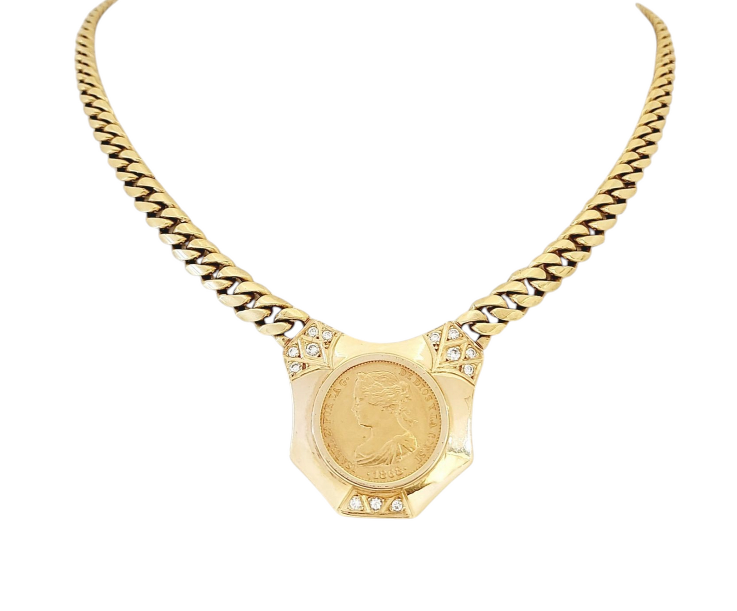 Collana in oro giallo 18k con diamanti naturali 0.81 ct e sterline d'oro 22k