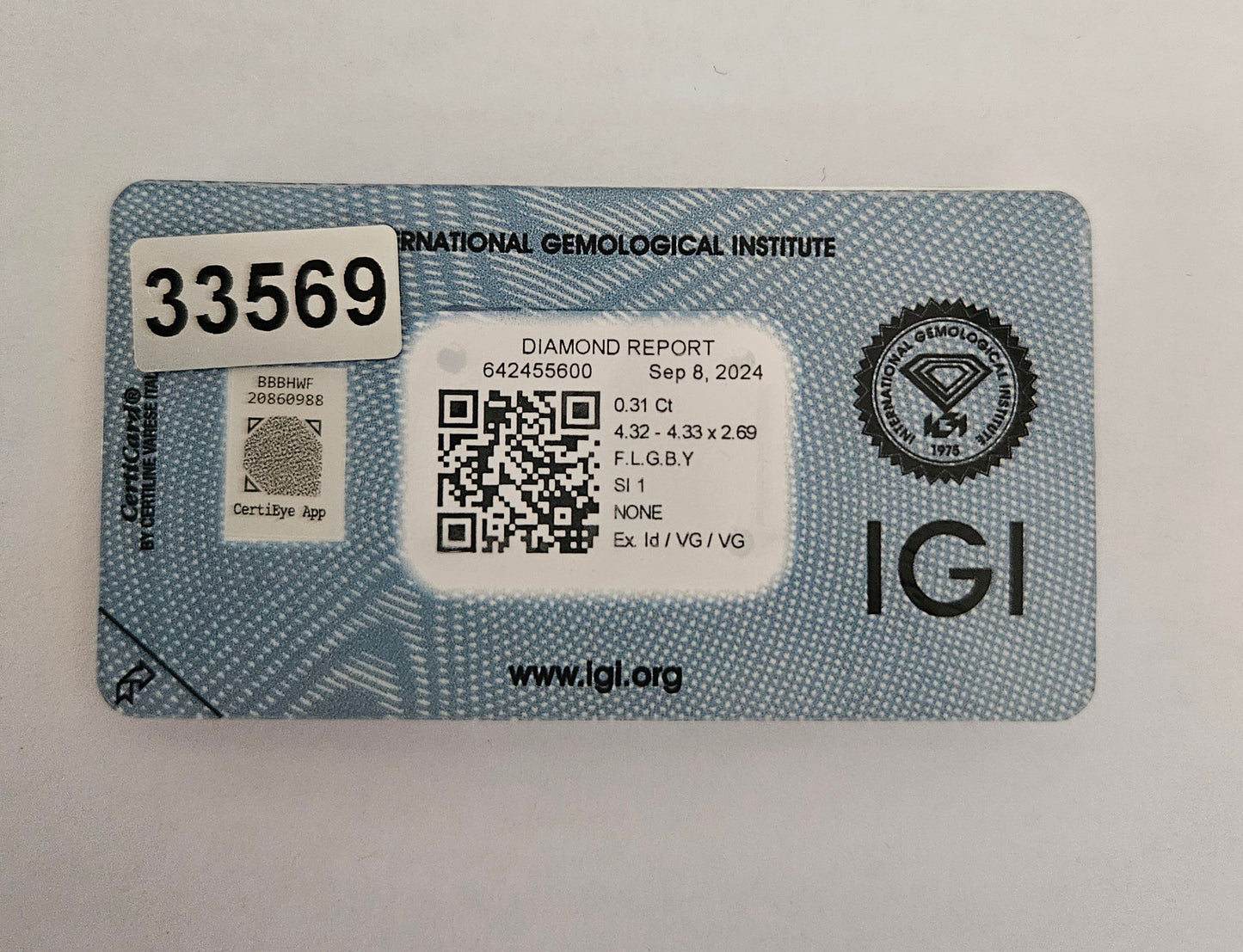 diamanti naturali certificato IGI 0.31ct