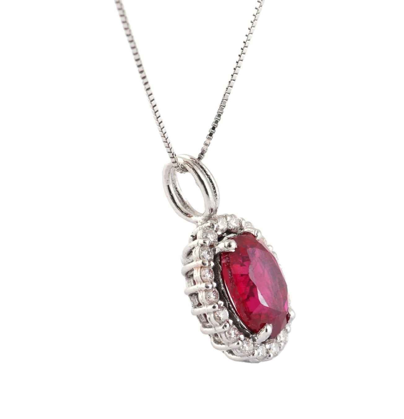 Collana in oro bianco 18k diamanti naturali e rubino naturale 2.12ct