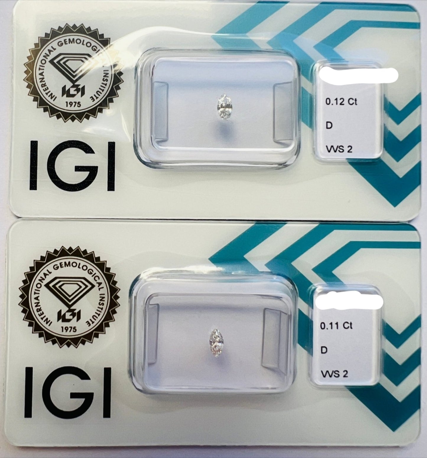 2 diamanti naturali certificato IGI taglio marquise 0.23ct D VVS2