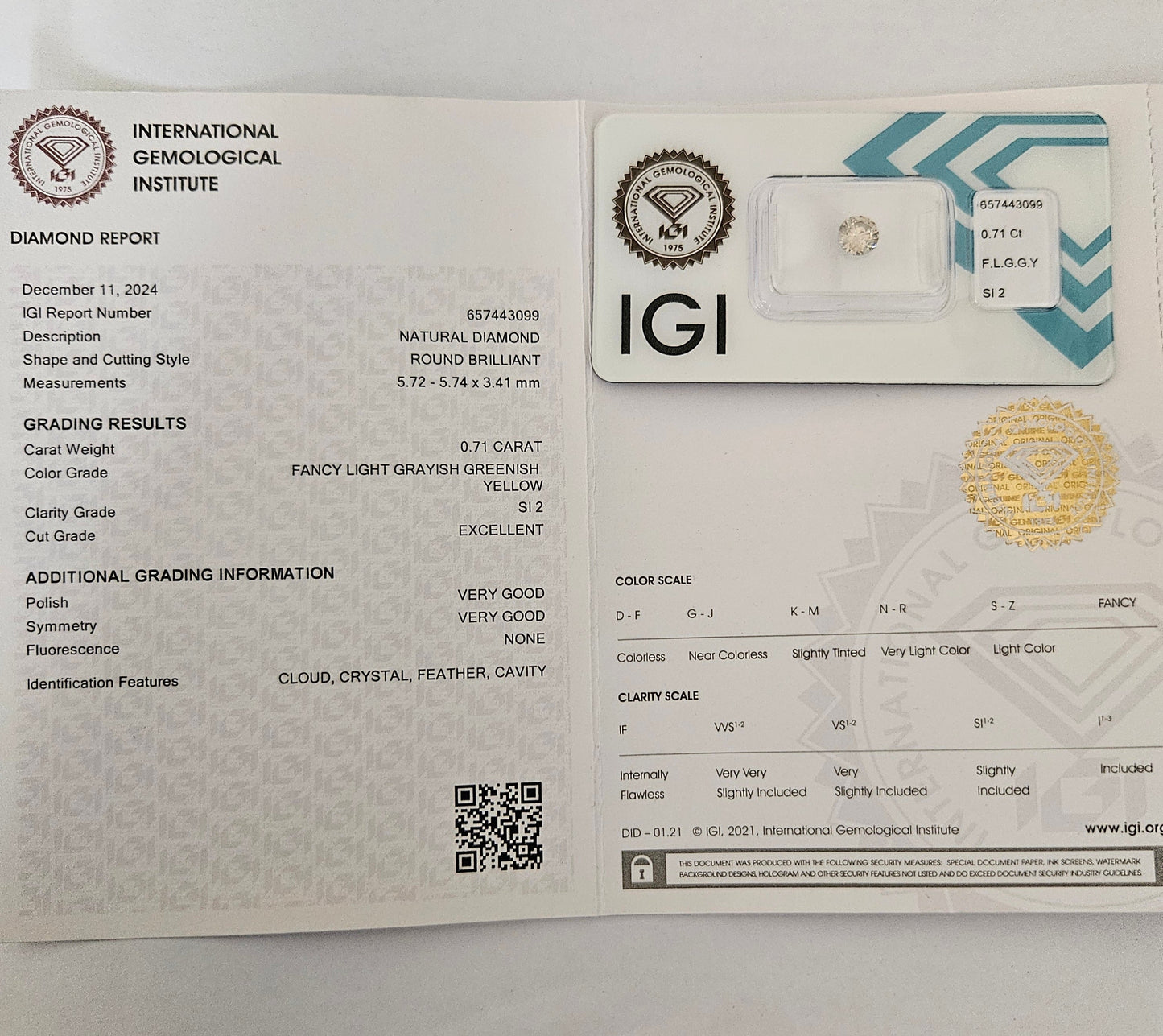 diamanti naturali certificato IGI 0.71ct
