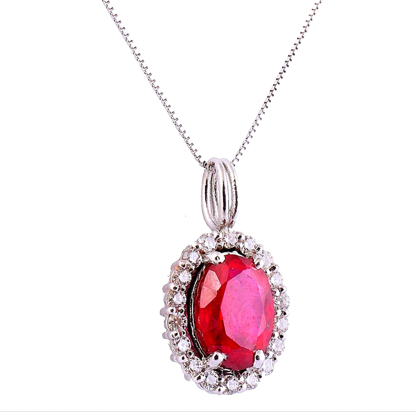 Collana in oro bianco 18k diamanti naturali e rubino naturale 2.12ct