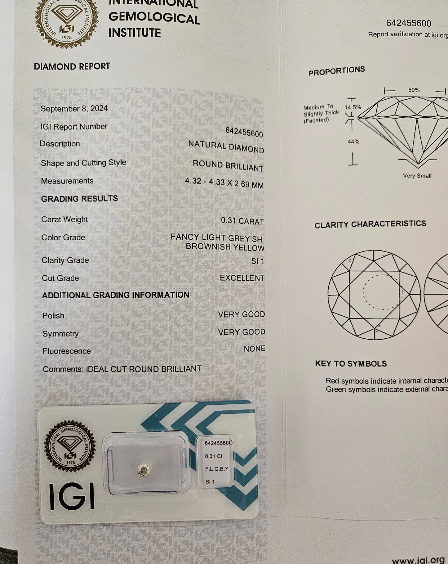 diamanti naturali certificato IGI 0.31ct
