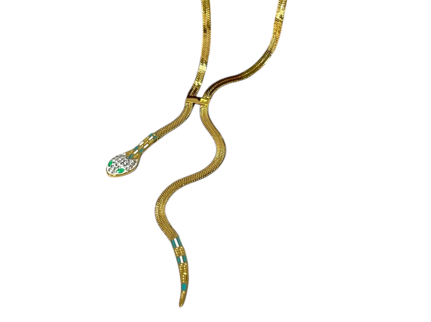 collana pendente serpente in oro giallo con diamanti naturali e smeraldo