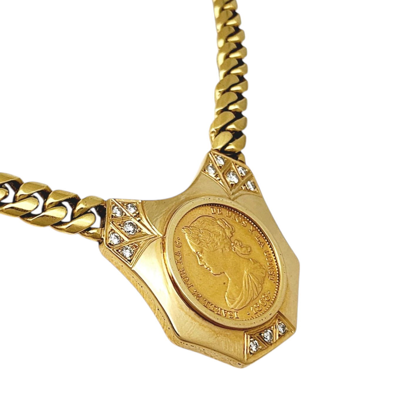 Collana in oro giallo 18k con diamanti naturali 0.81 ct e sterline d'oro