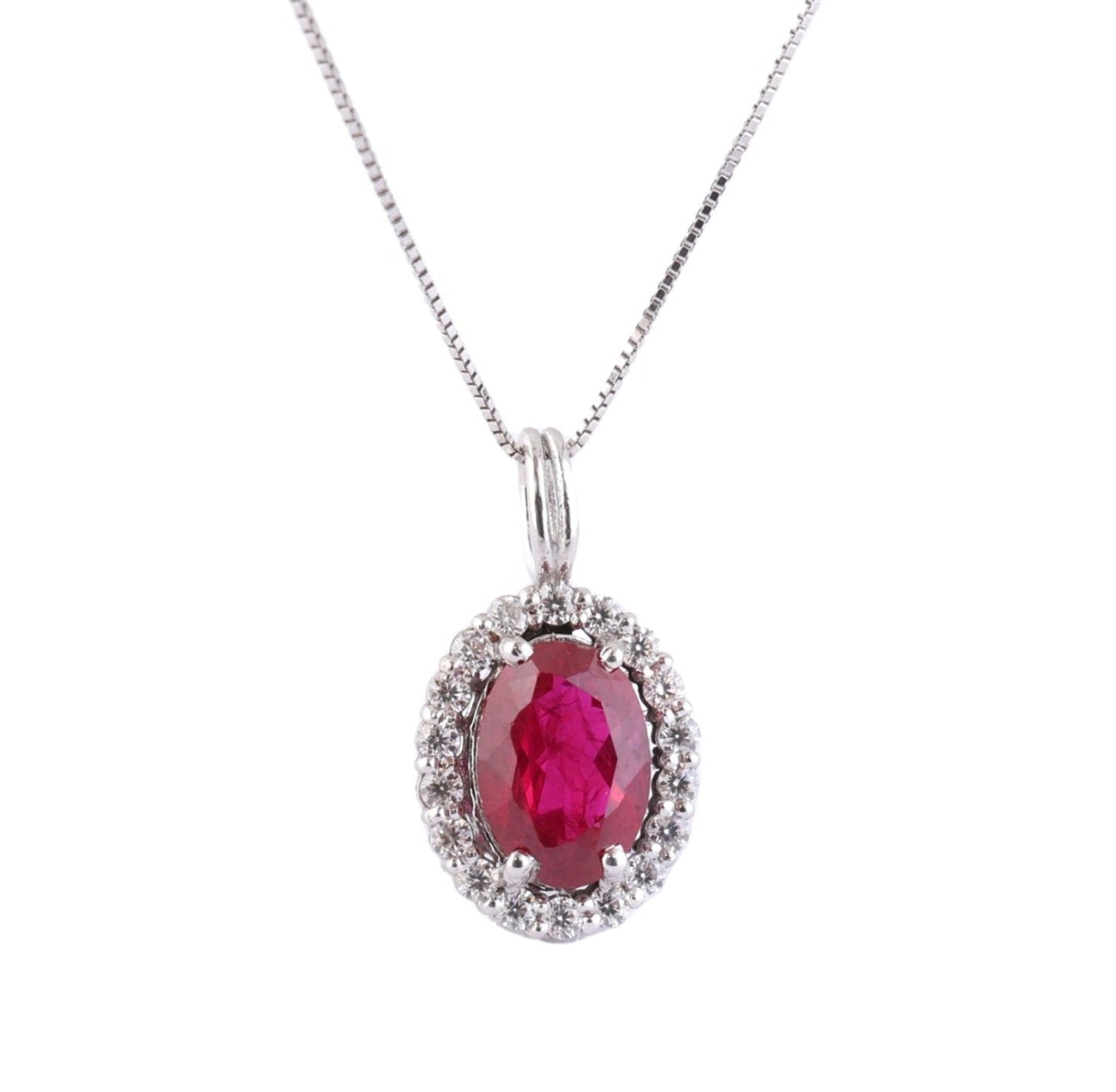 Collana in oro bianco 18k diamanti naturali e rubino naturale 2.12ct