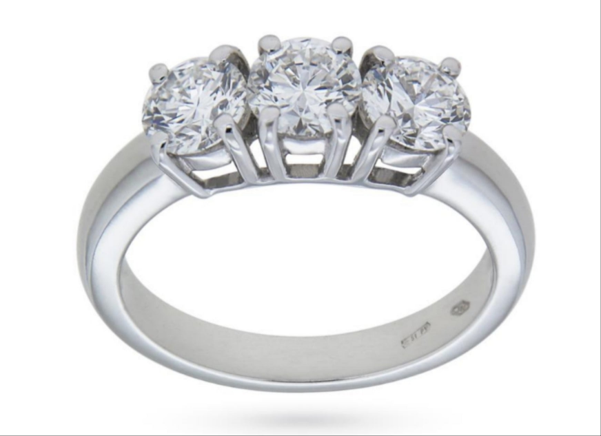 anello trilogy in oro bianco 18k con 3 diamanti naturali 1,50ct