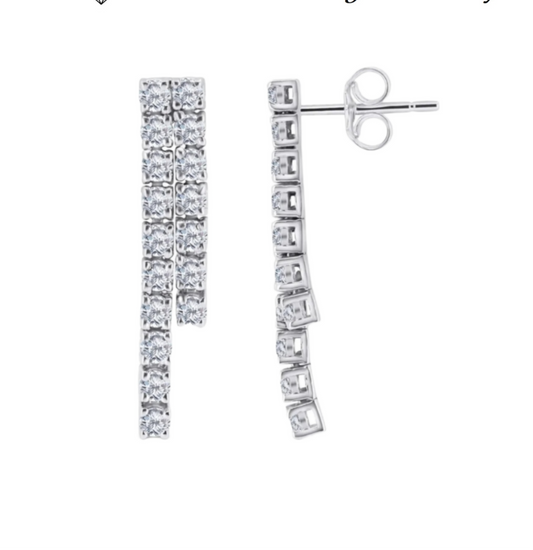orecchini tennis in oro bianco 18k e 2 fila diamanti naturali 0,68ct
