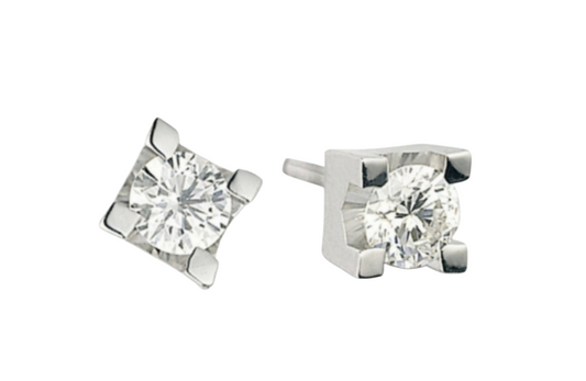 orecchini punto luce quadrato in oro bianco 18k e 2 diamante naturali 2 ct
