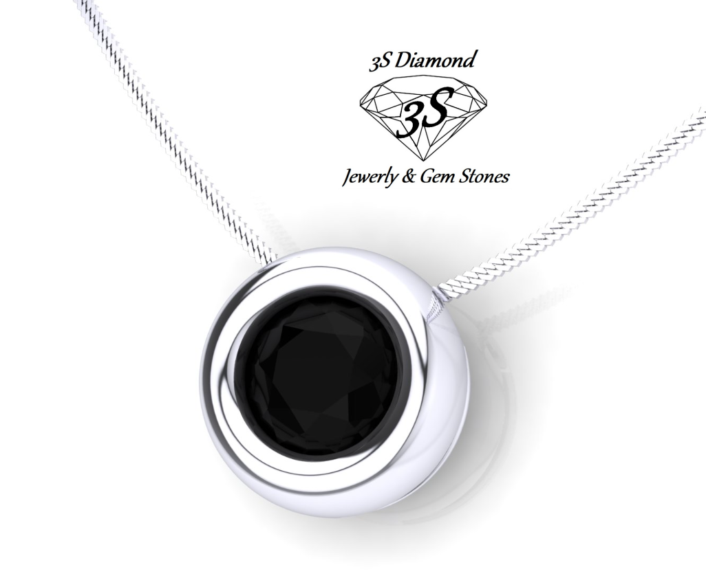 Ciondolo punto luce in oro bianco 18k con diamante naturale nero 0,50 ct