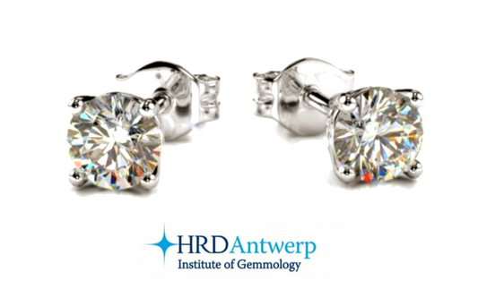Orecchini punto luce certificato HRD in oro bianco 18k con 2 diamanti naturali 1,07 ct