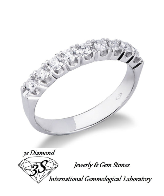 Anello veretta a 9 pietre oro bianco 18k con diamanti 0,90 ct