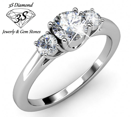 anello trilogy in oro bianco 18k con  3 diamanti naturali 1,00ct