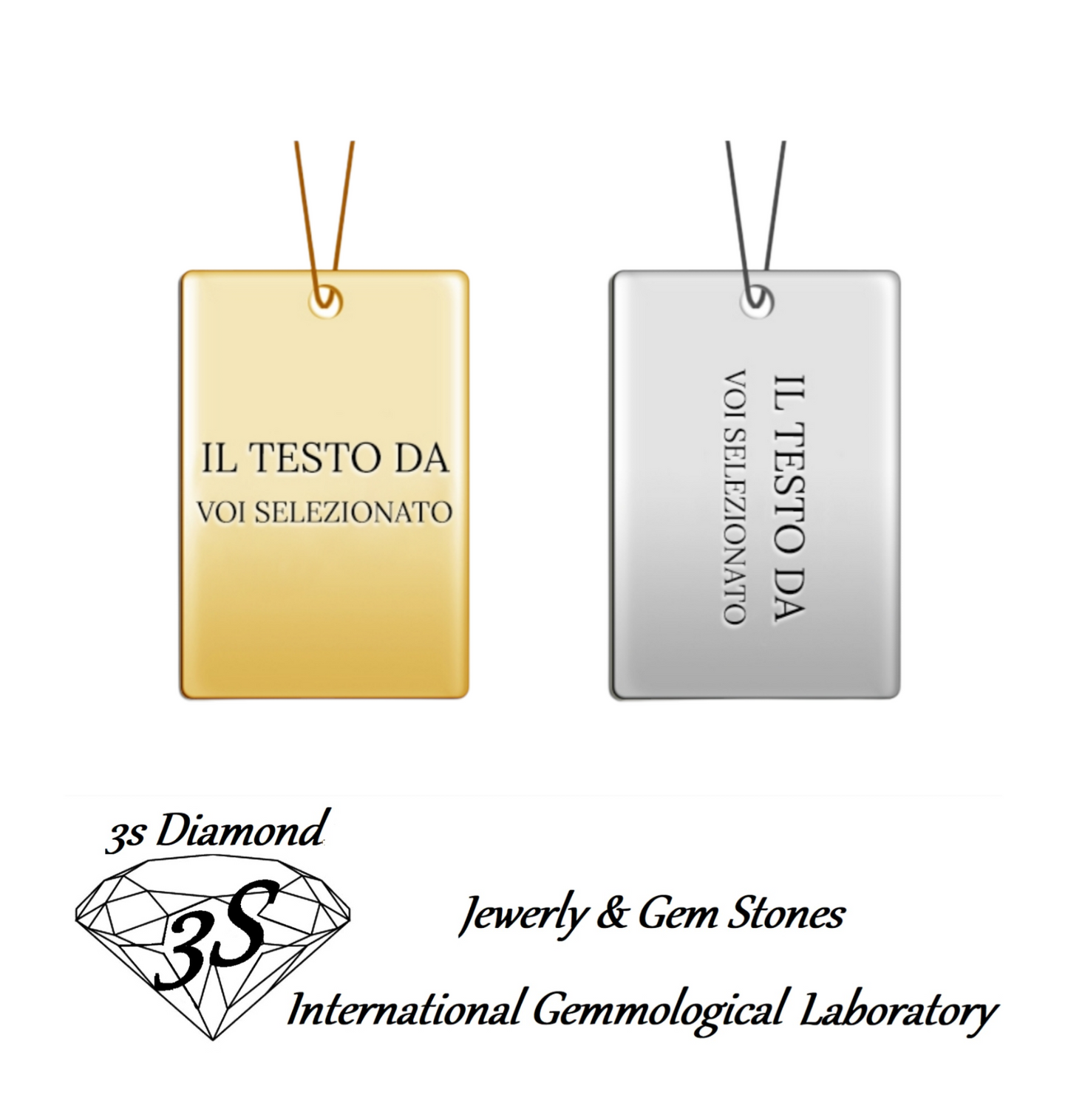 pendente personalizzato in oro giallo 18k quadrato da incidere