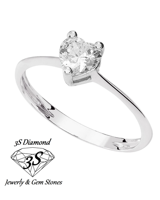 anello solitario oro bianco 18k diamanti taglio cuore centrale 0,50 ct