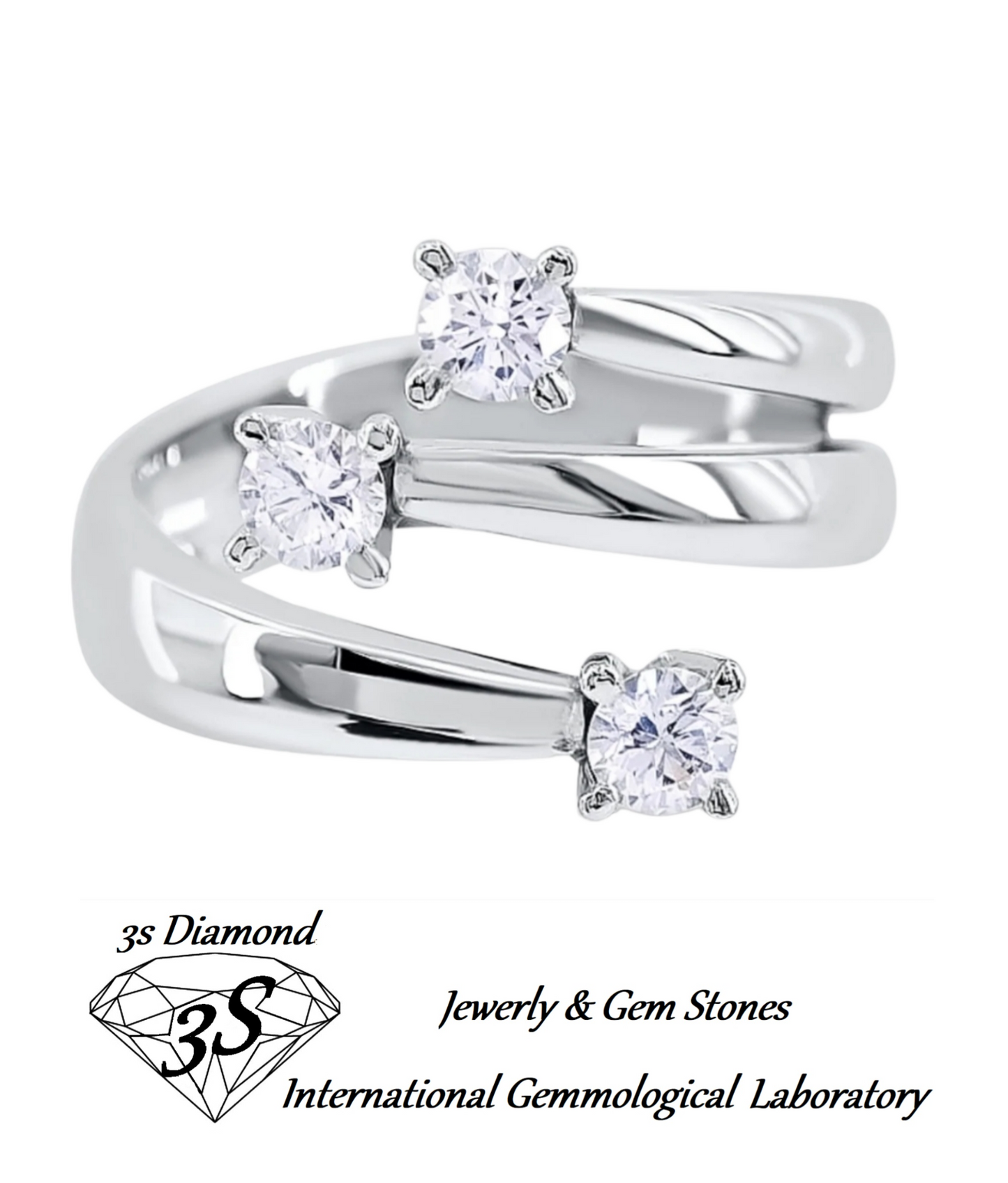 anello trilogy in oro bianco 18k e 3 diamanti naturali 0,45ct