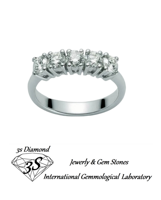 anello veretta a 5 pietre in oro bianco 18k e 5 diamanti naturali 1,00 ct