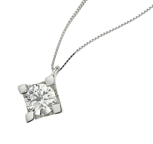 ciondolo  punto luce quadrato in oro bianco 18k e diamanti naturale  0,10 ct
