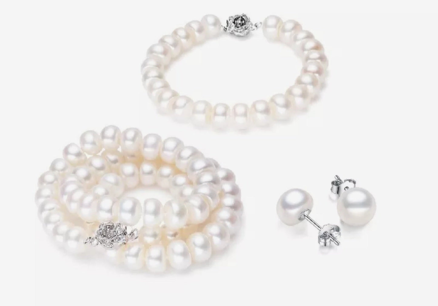 set completo con perla naturale bianche collana bracciale e orecchino in oro 18k 750