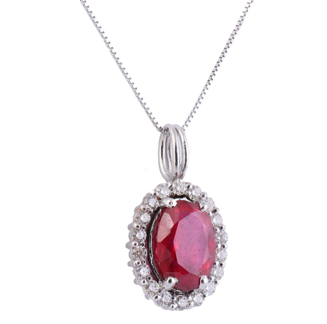 Collana in oro bianco 18k diamanti naturali e rubino naturale 2.12ct