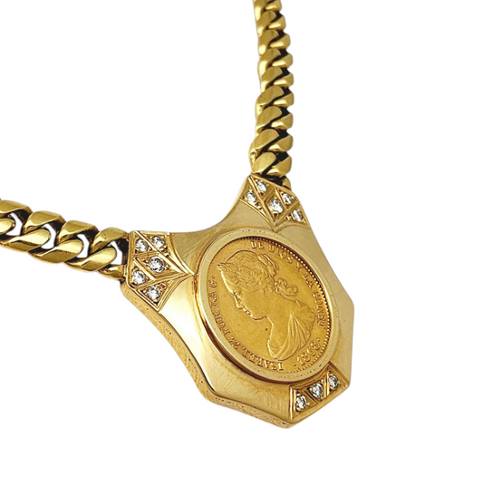 Collana in oro giallo 18k  con diamanti naturali 0.81 ct e sterline d'oro