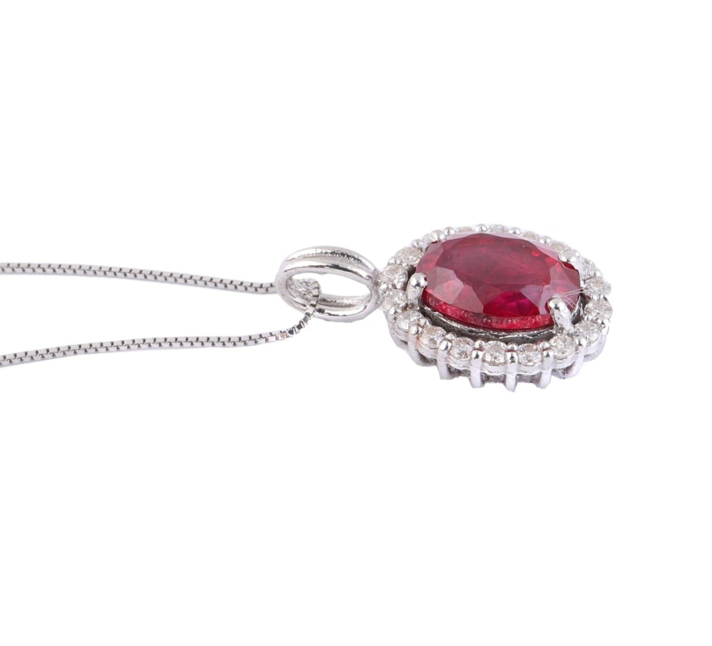 Collana in oro bianco 18k diamanti naturali e rubino naturale 2.12ct