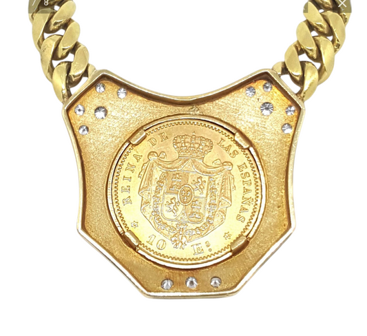 Collana in oro giallo 18k  con diamanti naturali 0.81 ct e sterline d'oro 22k